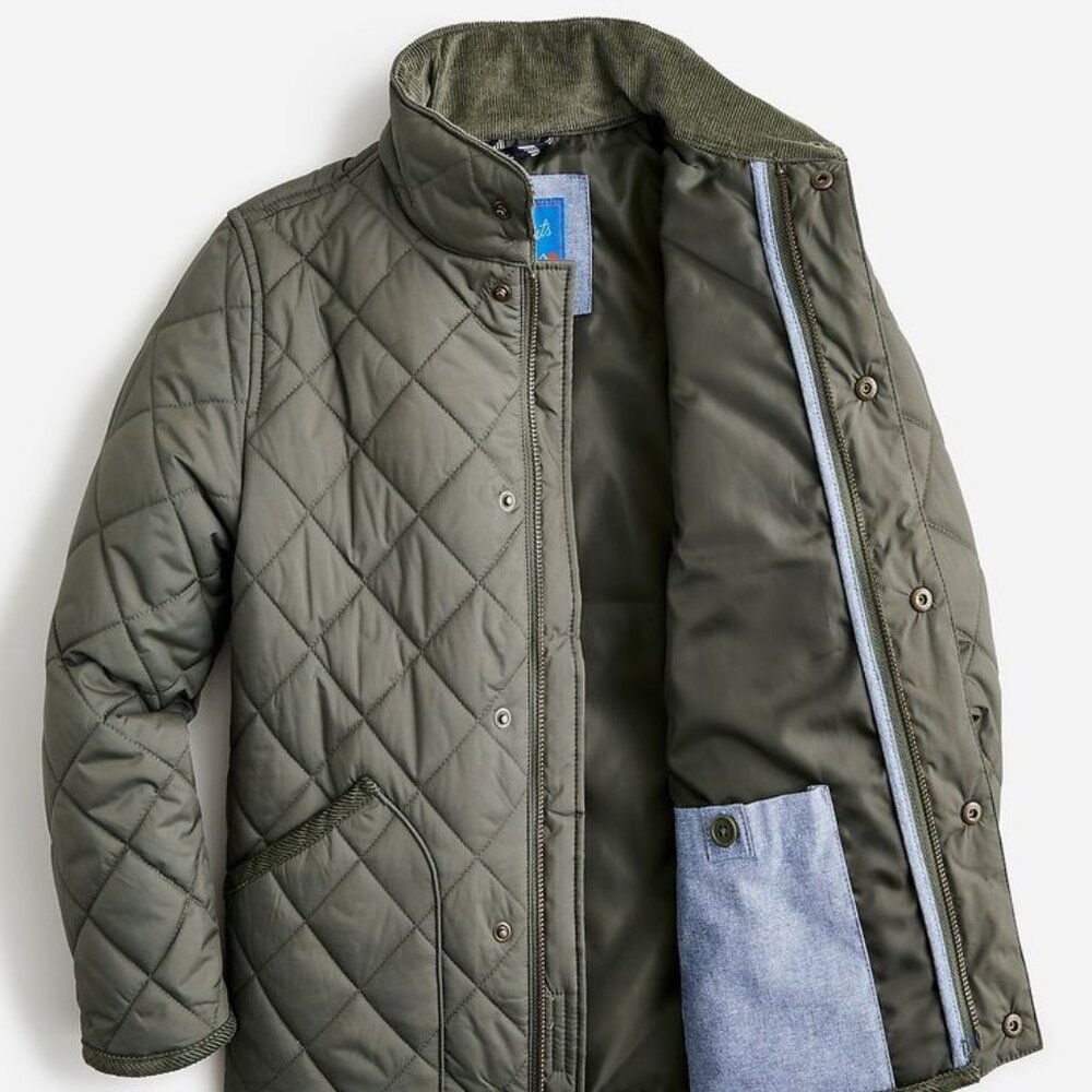 Crewcuts Kids Quilted Barn/ Field Jacket, Olive Green with Cord collar, XXS